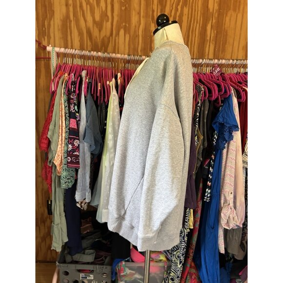 Aerie Lace Up Oversized Crew Sweatshirt Grey Long Sleeve Distressed Sz L - Picture 6 of 13